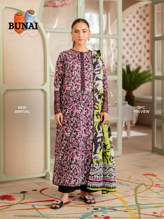 3 Piece - Printed Embroidered Suit (Unstitched) - S19250048