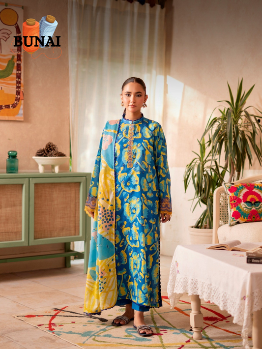 3 Piece - Printed Embroidered Suit (Unstitched) - S19250044