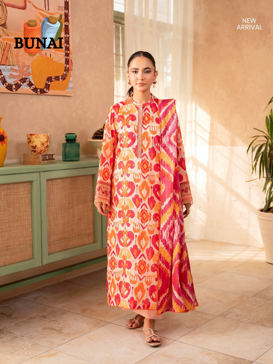3 Piece - Printed Embroidered Suit (Unstitched) - S19250046
