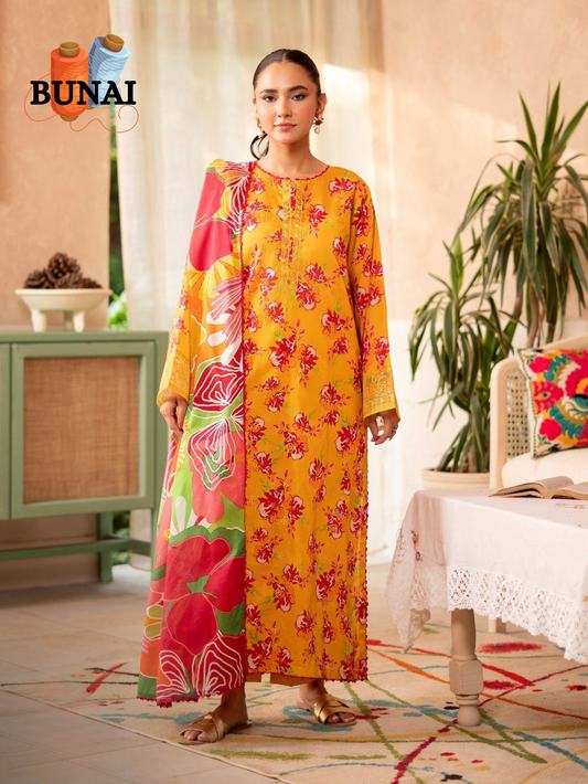 3 Piece - Printed Embroidered Suit (Unstitched) - S19250042